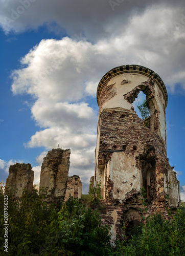 Chervonohorod Castle, ruins of towers from a castle in the Chervony tract, Ny...