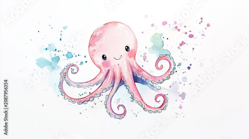Little pastel octopus with tiny blushing cheeks