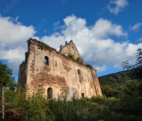 Obraz na plátně facade in ruins of the Church of the Assumption of the Blessed Virgin Mary in the Chervonoe tract near the village of Nyrkiv, Ternopil region