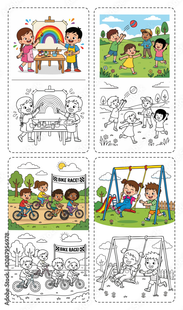 Fototapeta premium Children Enjoying Art Painting and Outdoor Activities Together