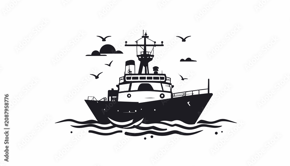 Foto Large Ship Sailing on Ocean Waves.