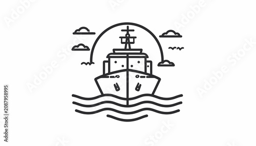 Fotografie Large Ship Sailing on Ocean Waves.
