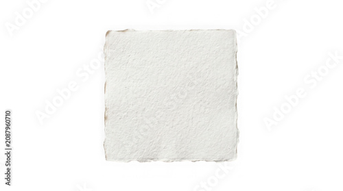 Blank square handmade paper sheet with deckled edges isolated on transparent background