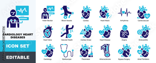 Bild auf Leinwand Cardiology Heart Diseases Icon Pack Featuring Holter Monitor, Blood Vessels, Car