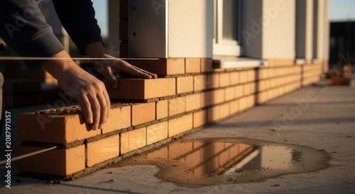 Skilled Hands Laying Bricks Building A Foundation For Construction Project Success