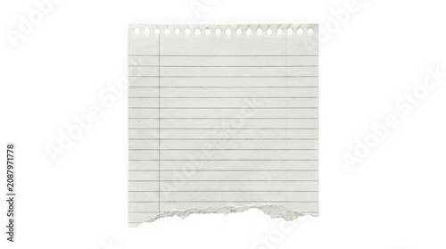 Torn lined notebook paper sheet isolated on transparent background