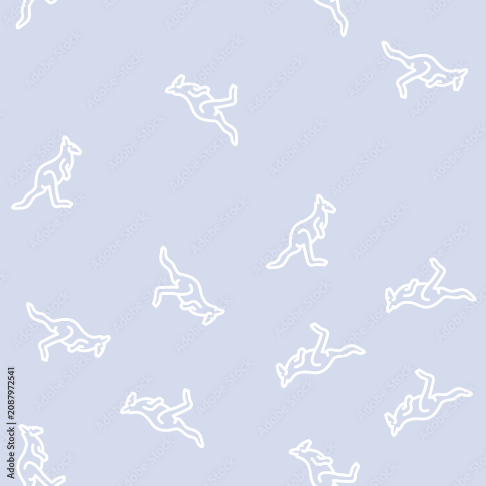 Fototapeta premium kangaroo animal line seamless pattern kangaroo animal thin line illustration