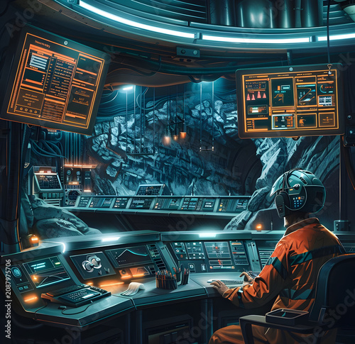 Futuristic Spaceship Command Center Cockpit Control Bridge Interior Vector Illustration