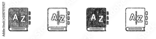 Monochrome sketch dictionary icon design set