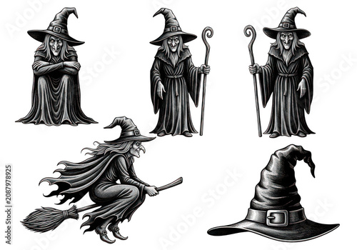 Set of witch isolated on transparent background png