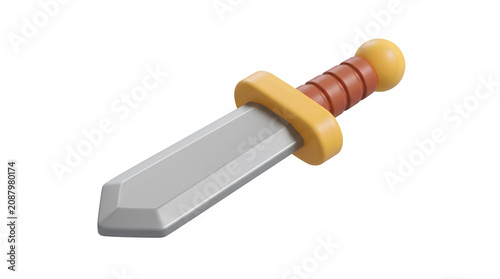 3D Stylized Cartoon Sword Icon Isolated on Black Background