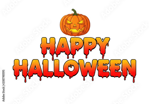 Happy Halloween greeting with carved pumpkin isolated on transparent background png