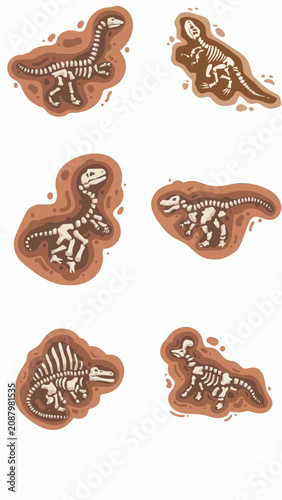 Cuadro en lienzo Collection of prehistoric dinosaur skeletons and fossilized remains in sedimenta