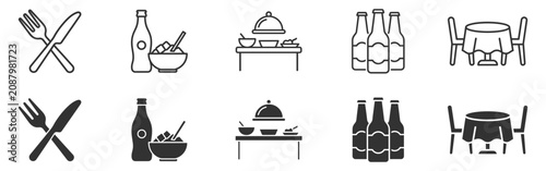 Foto set of restaurant and food service icons including cutlery, beverage bottle with