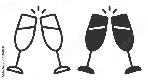 Bild auf Leinwand champagne glasses clinking icon set line and solid style celebration on transpar