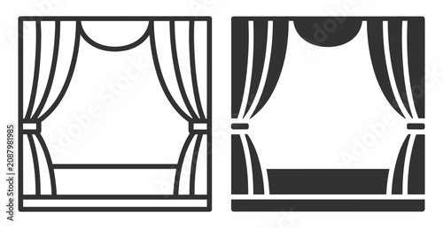 Tableau sur toile window with curtains icon set line and solid style vector illustration on transp