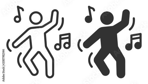 Fotografía dancing person icon set in outline and solid styles with music notes on transpar