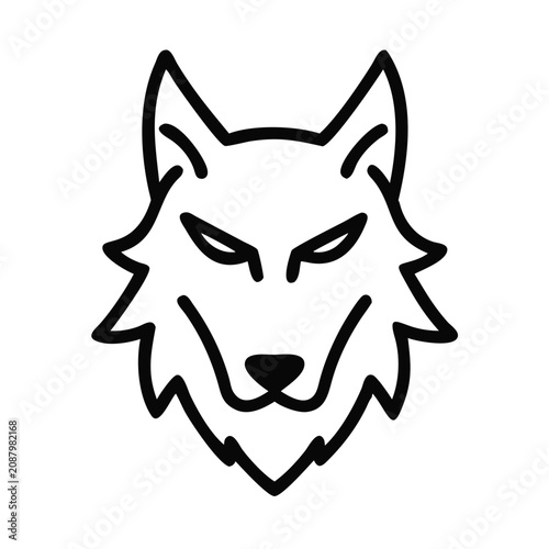 Minimalist black and white wolf head outline illustration on a dark background