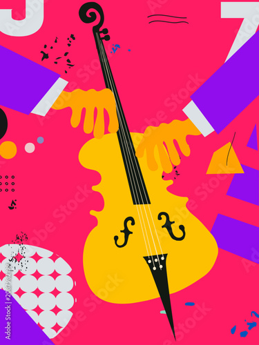 Abstract Music Background, vector illustration. Collage with musical instruments.