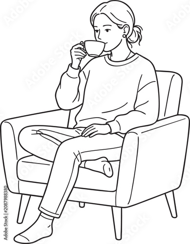 Full_body_female_drinking_coffee,_202606032322 (5) - Isolated white background Adobe Illustrator Artwork