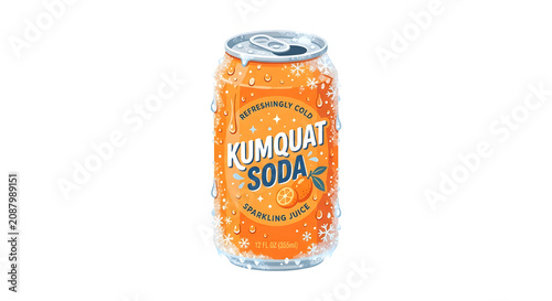 Summer refreshing kumquat soda aluminum can with condensation