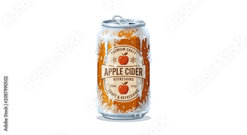 Summer refreshing apple cider can with frost and ice