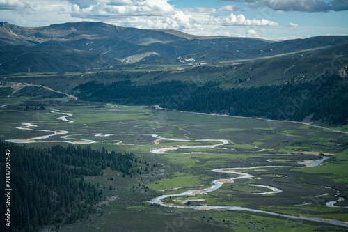 Aerial Panorama of Meandering Rivers and Wetlands on Genyen South Route