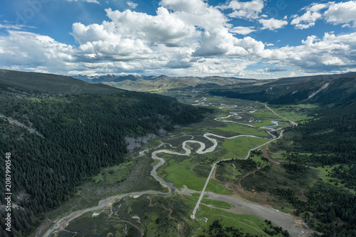 Aerial Panorama of Meandering Rivers and Wetlands on Genyen South Route