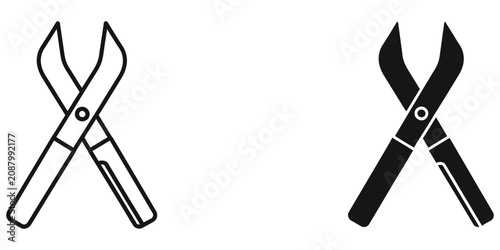 Photos Surgical pliers crossed in outline and solid black on white background represent