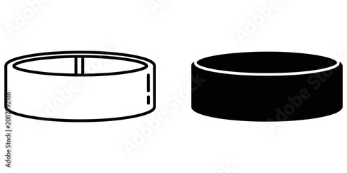 Foto Hockey puck silhouette and outline icons on white background representing sport