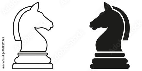 Foto Black and white chess knight silhouettes facing each other with clean background