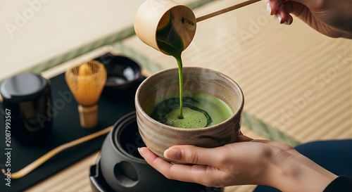 Traditional Japanese Matcha Tea Ceremony Preparation.