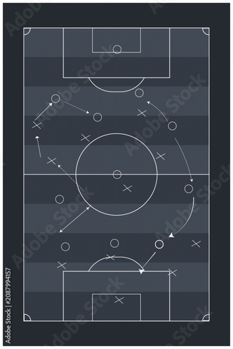 Dark Grey Presentation View of a Football Tactical Strategy Board with Soccer Field Layout