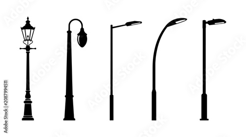 Tableau sur toile Street Light Icons Set Flat Black Vector Silhouettes