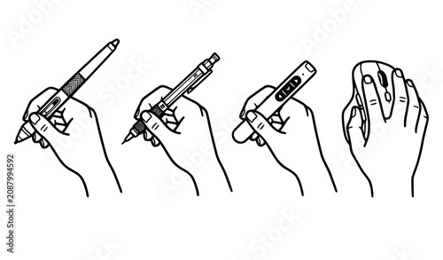 Canvastavla Hand Holding Stylus Pen, Pencil, and Computer Mouse Vector Icon Set Featuring Er
