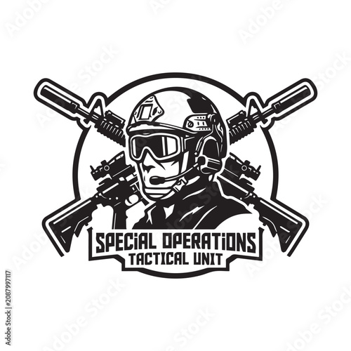 Special operations tactical unit military soldier emblem.