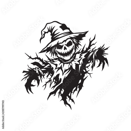 Spooky Scarecrow Silhouette Illustration for Halloween Design.