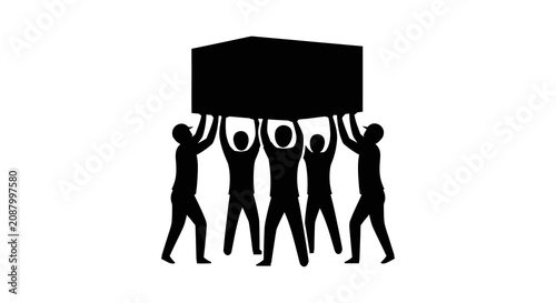 Slika na platnu Teamwork concept with silhouettes of people holding up a large rectangle