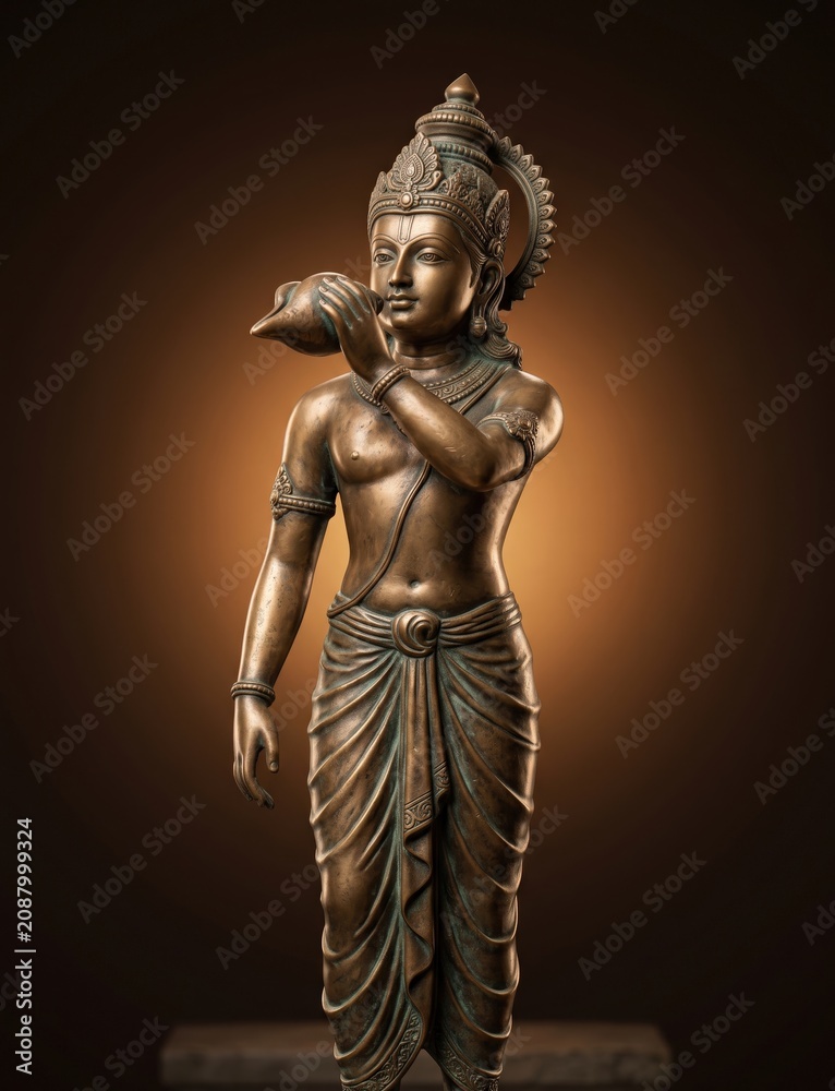 Obraz premium Antique Bronze Lord Krishna – Sacred Museum Sculpture Portrait
