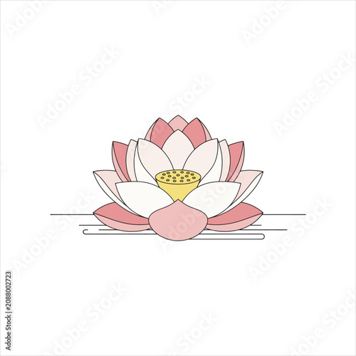 Elegant pastel pink lotus flower vector illustration with minimalist line art style on a clean white background.