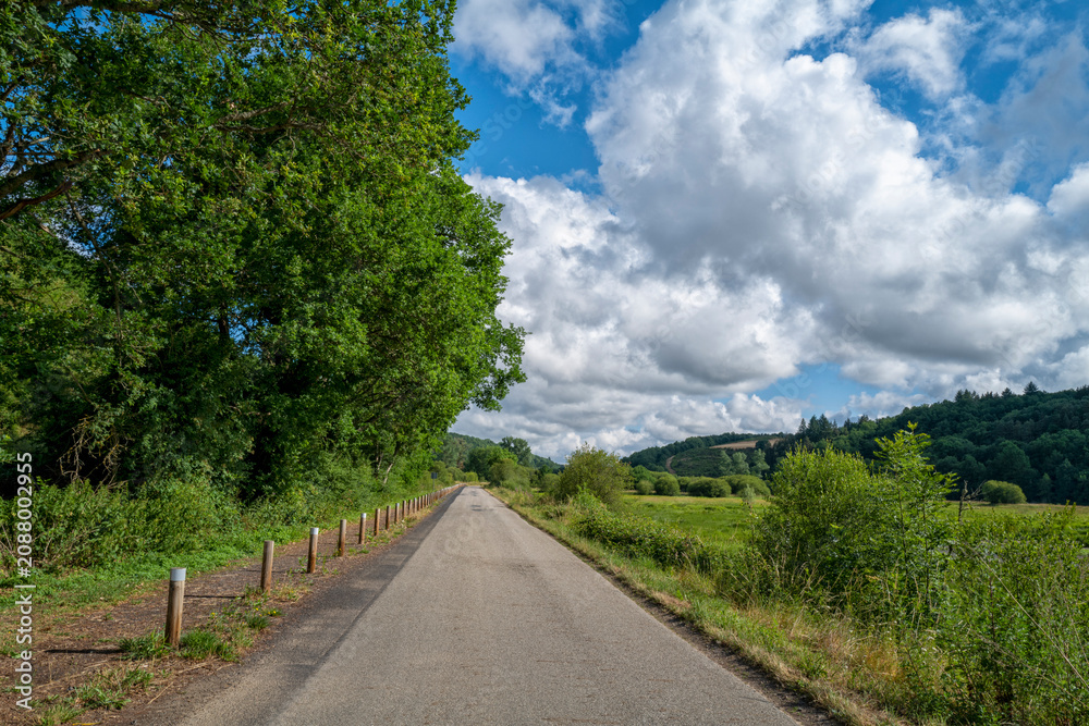 Naklejka premium route étroite à la campagne, ligne droite
