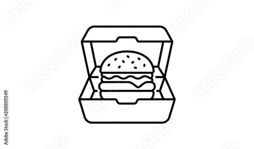 Hamburger in Takeaway Box Outline Icon Vector SVG