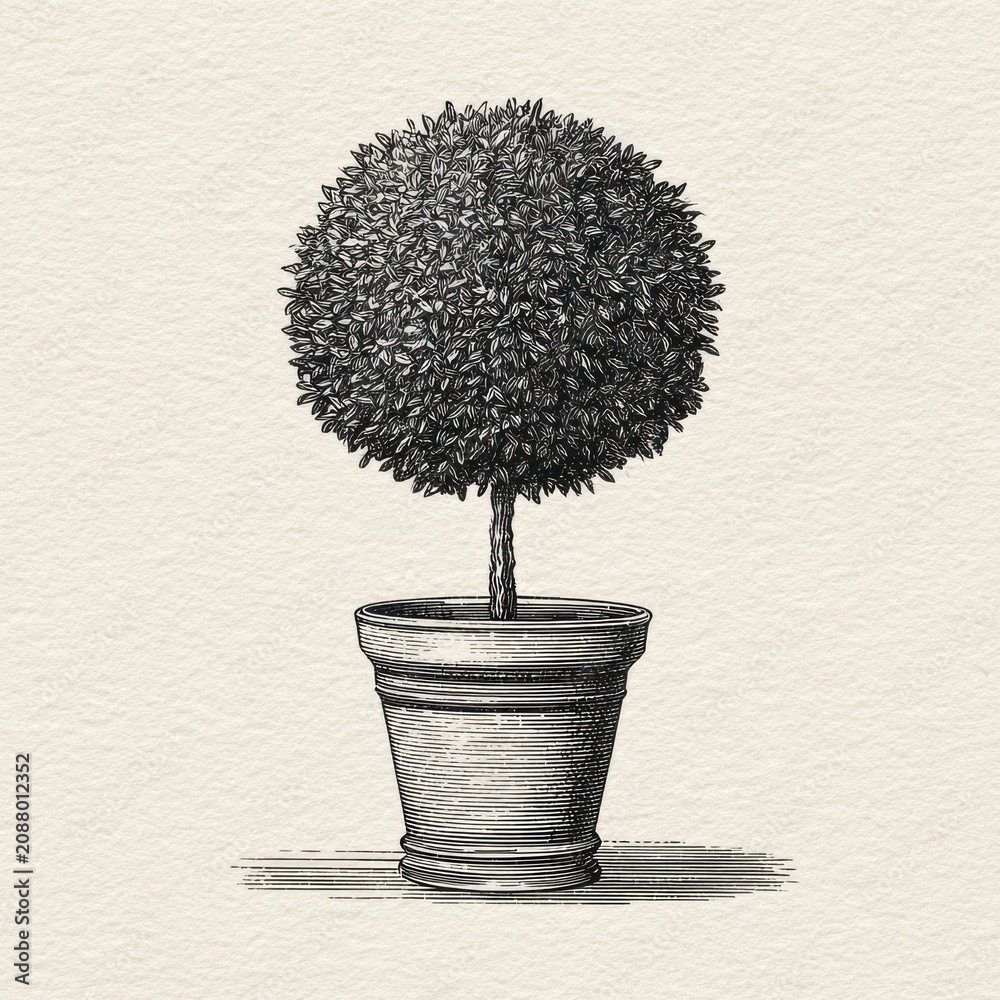 Fototapeta premium Vintage potted plant illustration.