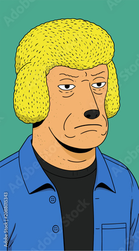 Photos A humorous portrait of a man with a poodle's haircut and expression