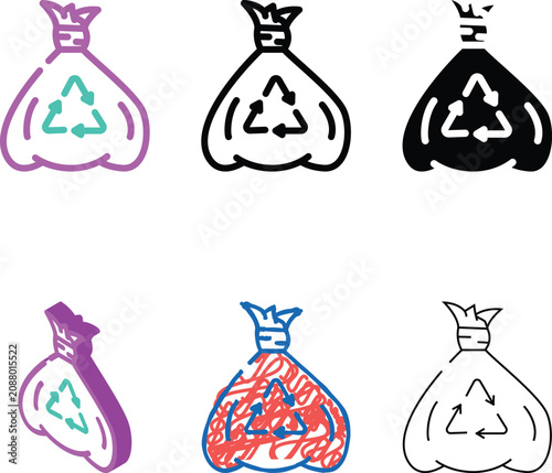 bag for recycle trash color styles icon vector. bag for recycle trash sign. isolated symbol illustration