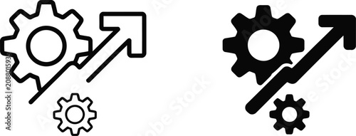 Process Optimization Icon in line, filled, outline, and solid styles featuring gears, upward arrow, productivity improvement, automation, and business growth.