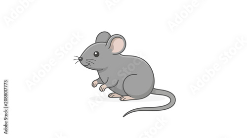 Cute gray little mouse cartoon character standing, isolated on white background. Vector illustration.