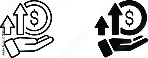 Photos Profitability Icon in outline and solid styles featuring financial growth, business success, revenue analysis, investment, and presentation design elements