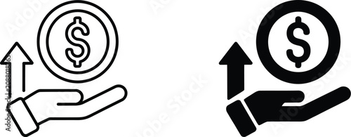 Photos Profitability Icon in outline and solid styles featuring financial growth, business success, revenue analysis, investment, and presentation design elements