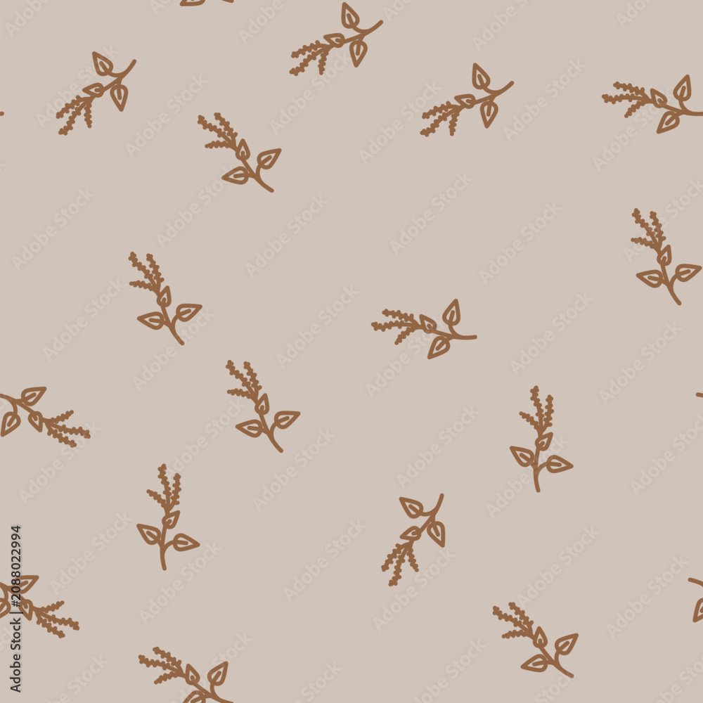 Fototapeta premium holy basil ayurvedic herb line seamless pattern holy basil ayurvedic herb thin line illustration